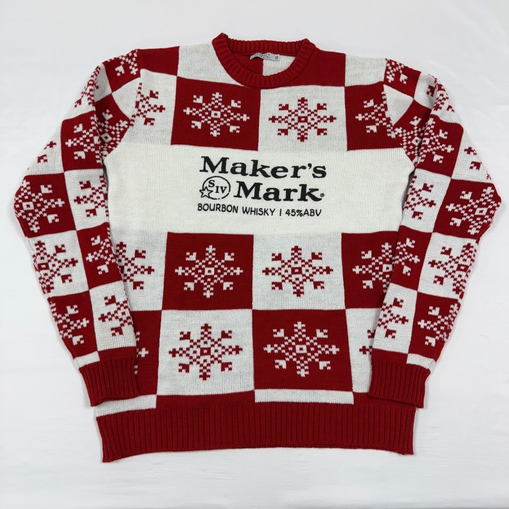 Makers Mark Bourbon‎ Whiskey Snowflake Sweater XXL Red White Holiday